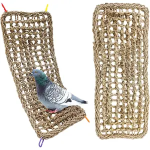 2-piece set of bird seagrass mats 20.5*8inch Natural woven net hammock for hanging in cages, quail climbing rope ladder, chew toy suitable for lovebirds, budgies, parrots, cockatiels, and macaws
