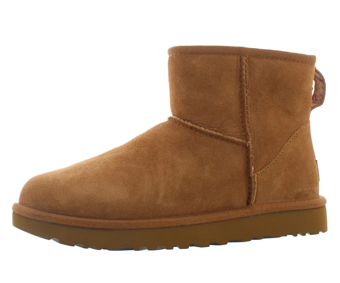 UGG Women's Classic Mini II Suede Ankle Boot, Pull-On with Sheepskin Lining for Cozy Winter Wear, Footwear, Slip On