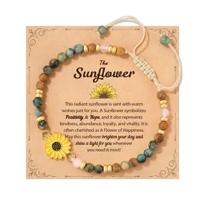 Sunflower Beaded Bracelet for Women, Adjustable Stretch Bracelet with Glitter Petal Detail, Minimalist Lightweight Comfort Fit Jewelry, Positivity Symbol Birthday Christmas Gift for Daughter Friends Coworkers