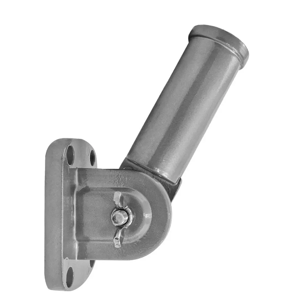 Silver Heavy-Duty Adjustable Aluminum Flag Pole Bracket - 13 Angles, 180-Degree Motion, 3.5in Base, 2.5in Wide, Mounting Screws Included, Fits 6ft Spinning Stabilizer Pole