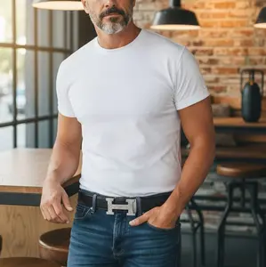 Silver buckle men belt