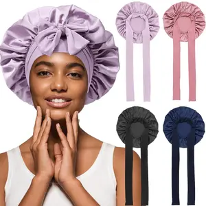 AWAYTR Satin Hair Bonnet Solid Color Single Layer Sleeping Caps Purple HairCare Cap Spring Summer Night Cap with Elastic Tie Band for Women TikTokShopBlackFriday