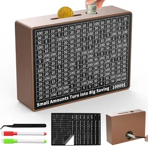 Wooden Money Saver Box 10000 with Dry Erase Tracker - $10K Savings Challenge for Adults & , Cash Vault Piggy Bank (Reusable Counter + 1000/5000/10000 Target Versions), Money Savings Box Game.