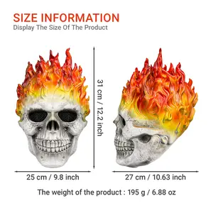 Halloween Adult Skelen Horror Mask Latex Hood with Flaming Design for Themed Parties Haunted Houses Escape Rooms Cosplay Props