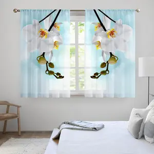 Floral Pattern Curtain, 2 Counts/set Modern Simple Window Curtain, Window Drapes for Home Living Room Bedroom Kitchen Bathroom Hotel Decor, Net Curtains