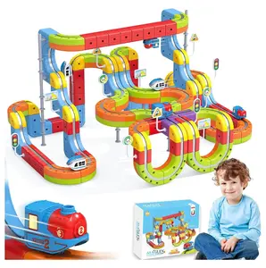 141 PCS klick Rail Electric Train Set with Racer 3D Train, Cube Track Car, STEM Educational Toy for Kids Flexible Race Track for Boys & Girls toys