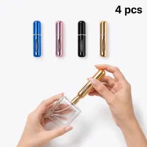 4 pcs 5ml Refillable Perfume Atomizer Bottle, Bottom Fill Portable Travel Spray with Aluminum Press Cap, Must-Have On-the-Go Perfume Hack for Daily & Vacation