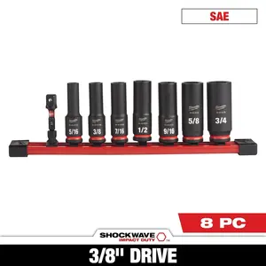 Milwaukee 49-66-7024 8PC Impact Duty 3/8" Drive SAE Deep 6 Point Socket Set