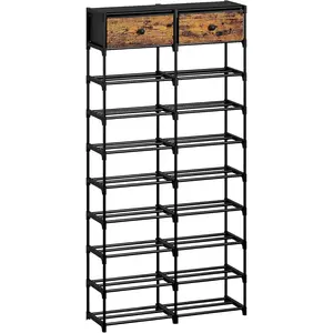 Tall Shoe Rack, 10 Tier Large Shoe Rack Organizer with 2 Drawers, Shoe for 36-40 Pairs, Sturdy Shoe Shelf Shoe Stand for Closet Entryway, Rustic Brown and Black