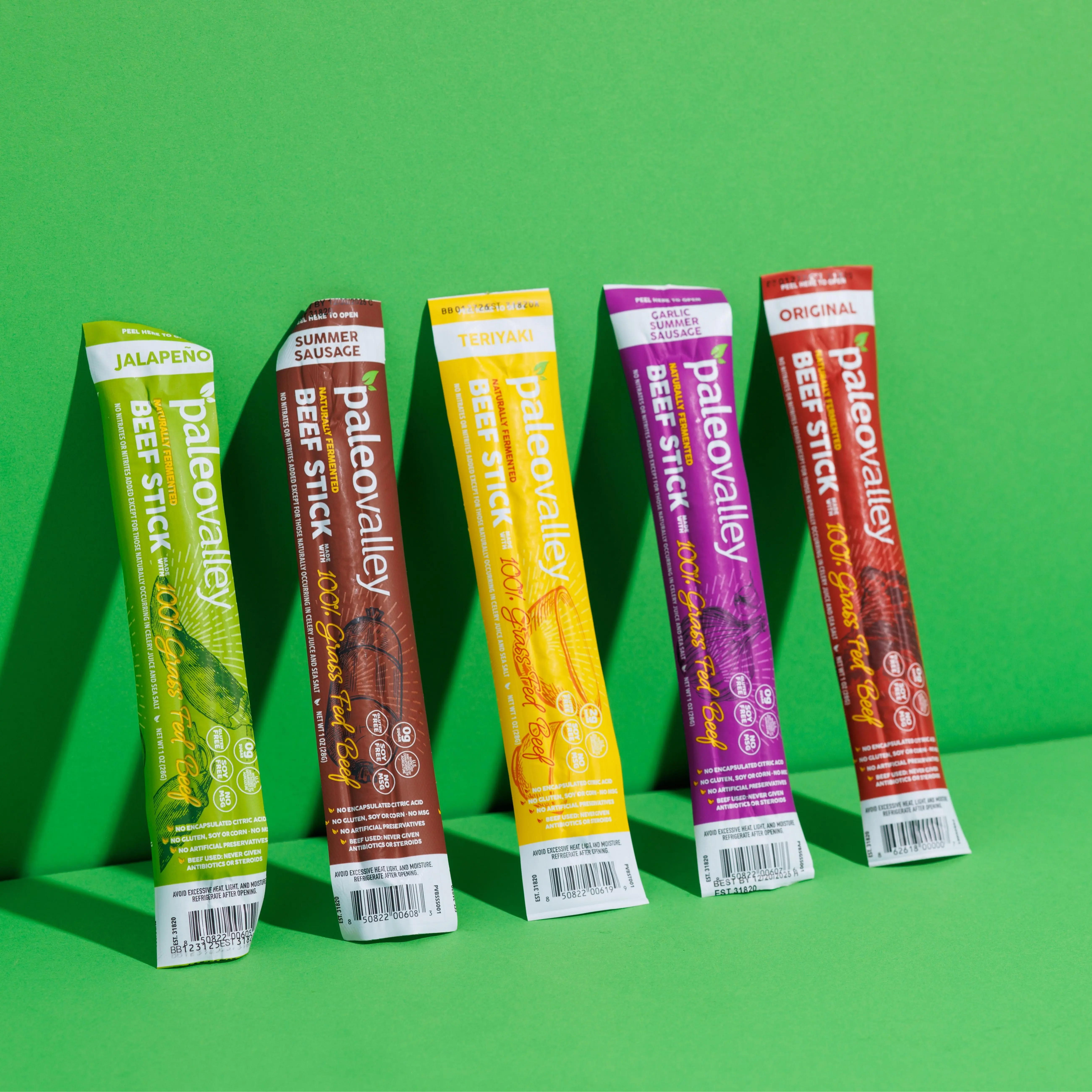 Paleovalley 100% Grass Fed Beef Sticks - High Protein Gut Friendly Gluten Free 10 Count Beef Jerky Snack, Variety of Flavors