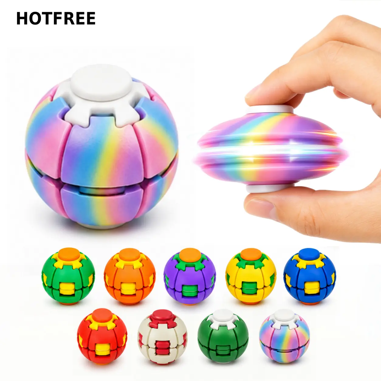 Hotfree Press-to-Spin Transforming Fidget Ball, 3D Printed Fidget Ball Toy, Smooth Spinning Fingertip Gyro Sensory Stress Relief Toy, Viral Spinner Toy, Quiet Desk Gadget for Focus and Relaxation, Portable Handheld Fidget for Kids, Teens and Adults