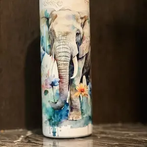 Elephant water color 20oz tumbler with straw and lid Beverage Cup Drinkware