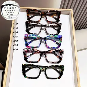 5pcs Trendy Rectangular Fashion Reading Glasses, Clear Vision Women's Eyewear, Practical Spring Hinges, High-End Accessories, Rectangular Eyeglasses