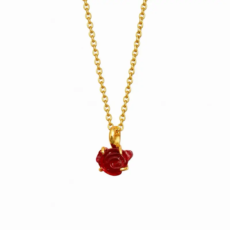 Silver Plated Red Rose Pendant Necklace | Elegant Floral Fashion Necklace for Women | Gold Tone Chain