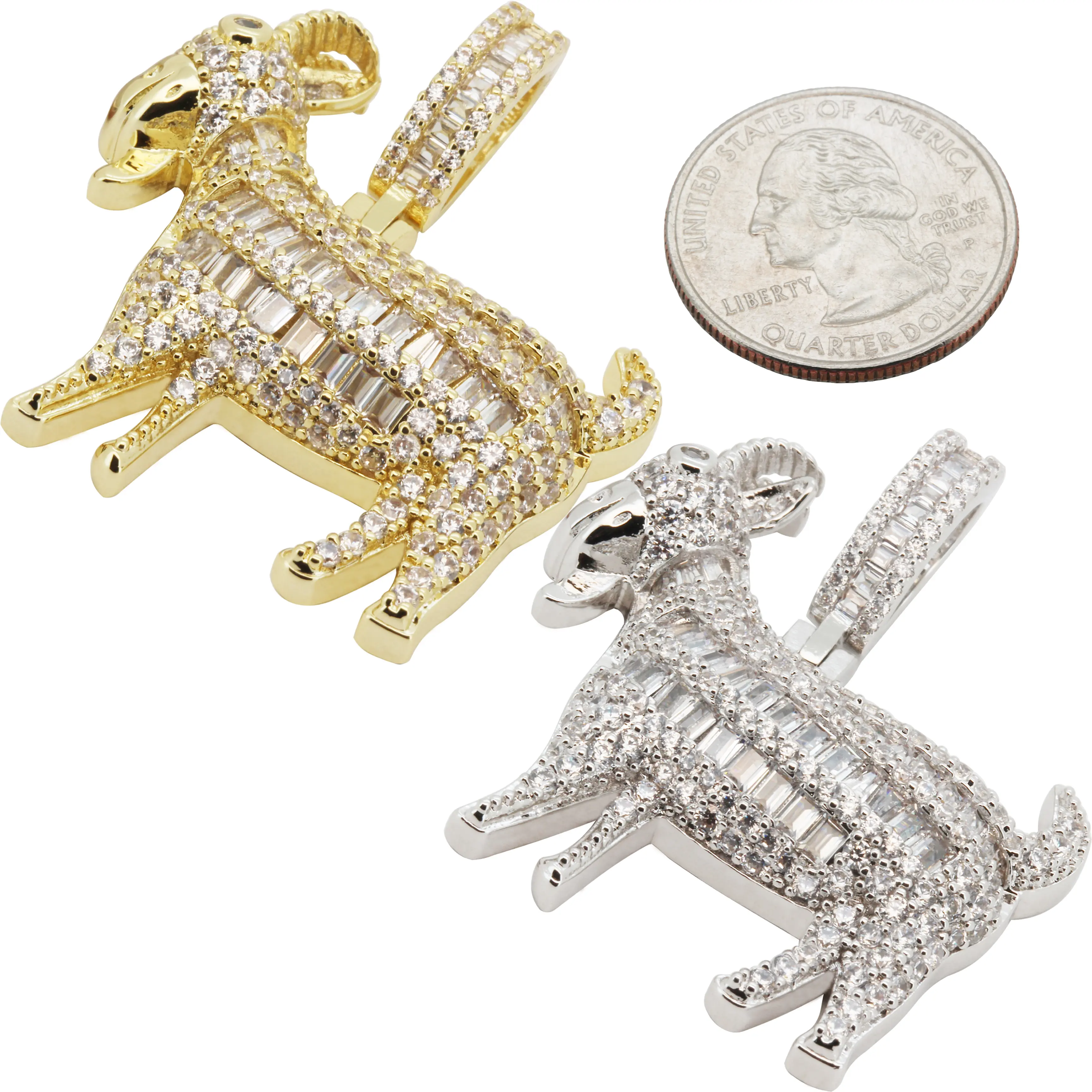 14k Yellow/White Gold Plated AAA Cubic Zirconia Goat Pendant