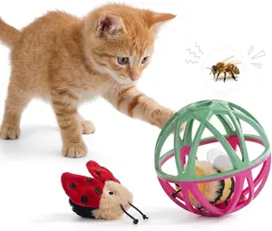 Nocciola Buzz Cage Automatic Cat Toy, Funny Insect-Sound Ball with 2 Catnip Soft Cotton Plush Kicker Toys, Motion-Activated Hunting Enrichment Toy for Cats of All Ages