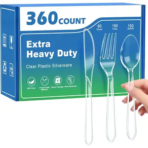 360 Count Extra Heavy Duty Plastic Silverware, , Heat Resistant, Disposable Clear Plastic Utensils Set, Plastic Cutlery Set, Plasticware Bulk for Parties, Events and Everyday Use