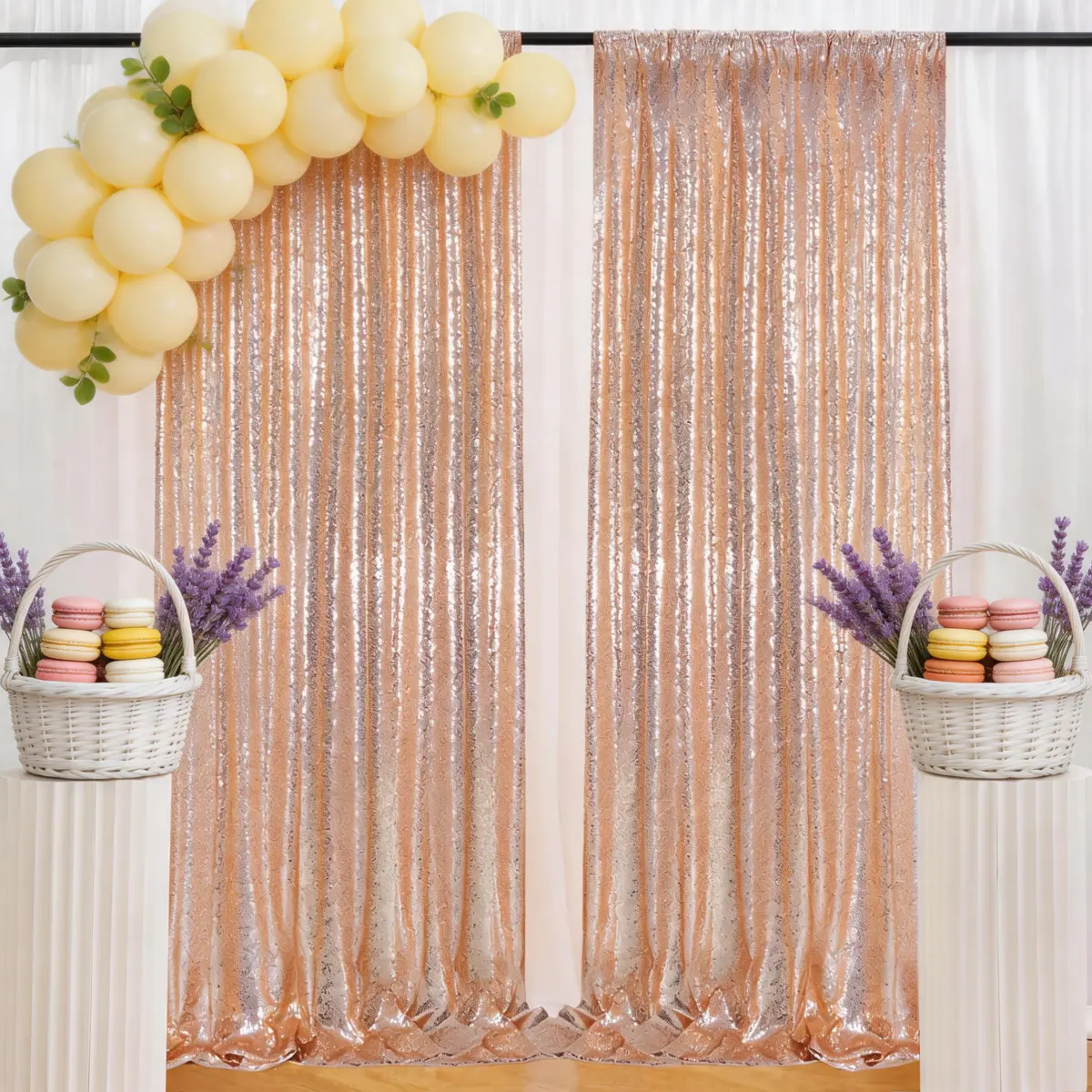 Rose Gold Glitter Sequin Backdrop Curtain 2 Panels 2x8ft for Wedding Birthday Party Christmas Halloween Thanksgiving Photo Booth Photography Background Decoration