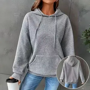 new-Waffle - patterned sweatshirt Hoodie Pullover Womens Oversized Hoodies Sweatshirts Casual Unisex Vintage Loose Fit Winter Long Sleeve Comfy Jacket Fall Tops Shirt