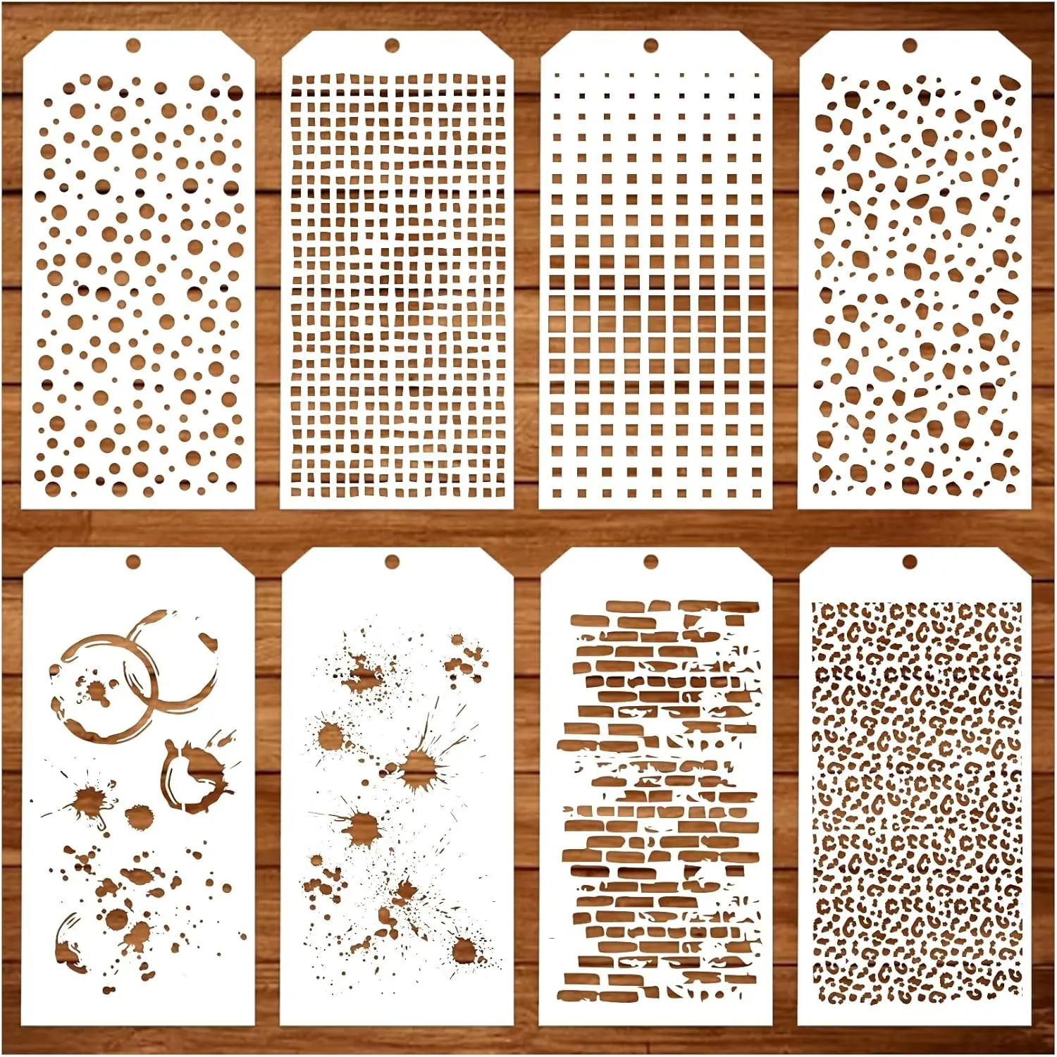 8 count Stencils for Crafts Polka Dot Brick Layering Stencils Mixed Media Texture Stain Splatter Stencils for Painting on Card Making Canvas DIY Crafts Furniture Paper (8 Texture)