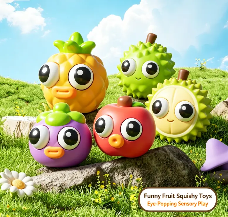 Pop Eye Fruit Squishy Toy, Cute Pineapple Mango Apple Durian Stress Relief Squeeze Fidget Toy, Funny Popping Eyes Sensory Toy for Kids Adults, Novelty Party Gift stress-relief soft