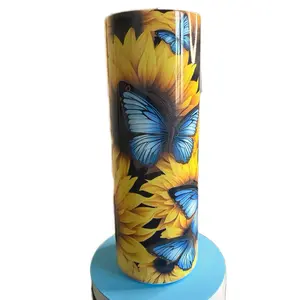 Sunflower and Butterfly 20oz Tumbler - Floral Design with Butterfly - Ideal for Beverages - Drinkware - Bottle