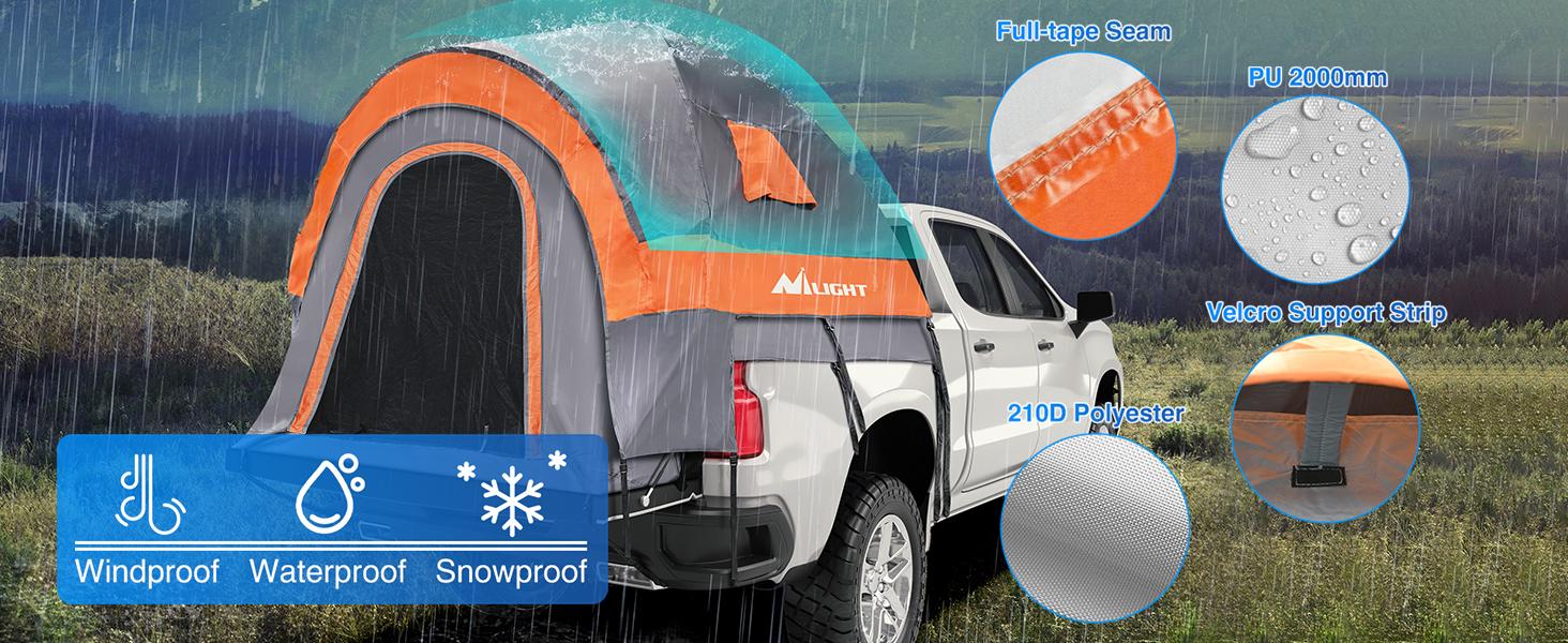 Nilight Truck Bed Tent 5.2-5.8 FT Pickup Tents with Rainfly Waterproof PU2000mm Double Layer Tent for Truck 2-Person Portable Full Size Short Tailgate Bed Tent for Camping Outdoor Travel, Orange Grey drone 600