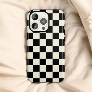 Checkered Phone Case – iPhone 17 16 15 14 13 12 11 Pro Max – Trendy Black And White Checkerboard Galaxy S24 S23 S22 S21 Plus Ultra Case
