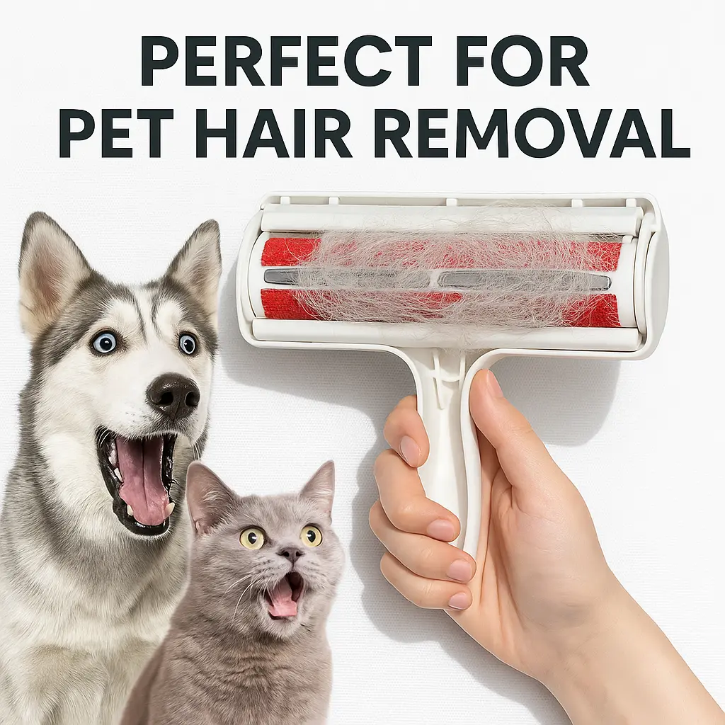 Pet Hair Remover and Reusable Lint Roller - Cat and Dog Hair Remover for Furniture Couch Carpet Clothing and Bedding Portable Multi Surface Fur Removal Tool Perfect for Pet Hair Removal Single Item