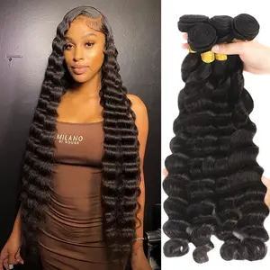 Gefily [14A] Loose Deep Wave Bundles Human Hair Brazilian Remy Hair Bundles 22 24 26 28 Loose Wave Human Hair 4 Bundles Natural Color