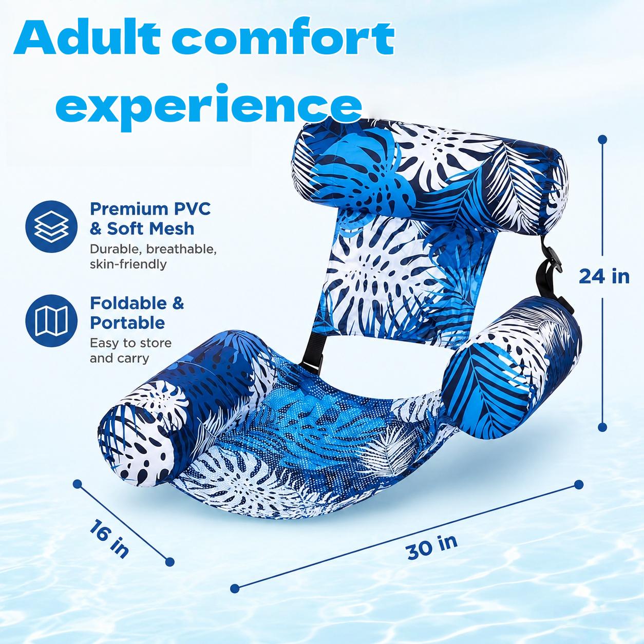 2-Pack Multi-Use Floating Lounger Inflatable Backrest Pool Chair Ideal for Summer Water Activities