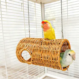 Parrot Hideaway Toy Sleeping Tunnel, Stress Relief Climbing Grass Woven Vine Parrot House, Handmade Bird Nest for Natural Behavior Release