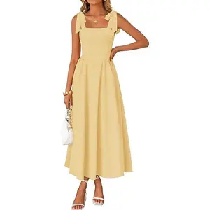 ZESICA Women's Summer Spaghetti Strap Maxi Dress 2026 Tie Shoulder Square Neck Flowy Wedding Guest Party Beach Long Dresses