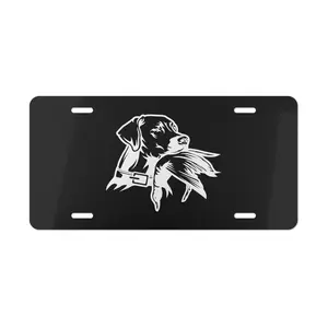 Labrad0r Duck Hunting License Plate, Vintage Americana Gundog Silhouette Car License Tag, Retro Hunting Dog Artistic Vehicle Accessory