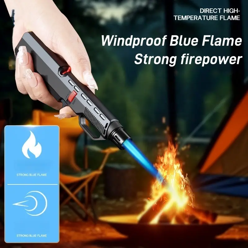 1800° Torch Flame Jet Lighter, Spray Gun Igniter, Outdoor Windproof Blue Flame, 360° Use, Flame Adjustment, Suitable for Kitchen, BBQ, Ignition, Survival Tool, Gift Box Packaging, Holiday Gift (No Butane Gas)