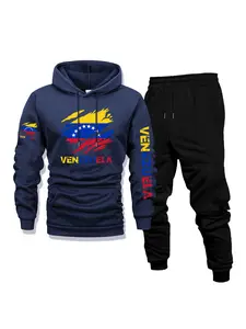 Men's Casual Hoodie & Pants Set, Venezuela Print - Comfortable, Versatile & Breathable for Daily Wear, Outdoor Activities, Front Kangaroo Pocket, Machine Washable, Fleece Lined 2-Piece Set for Fall & Winter, Perfect as a Surprise Gift