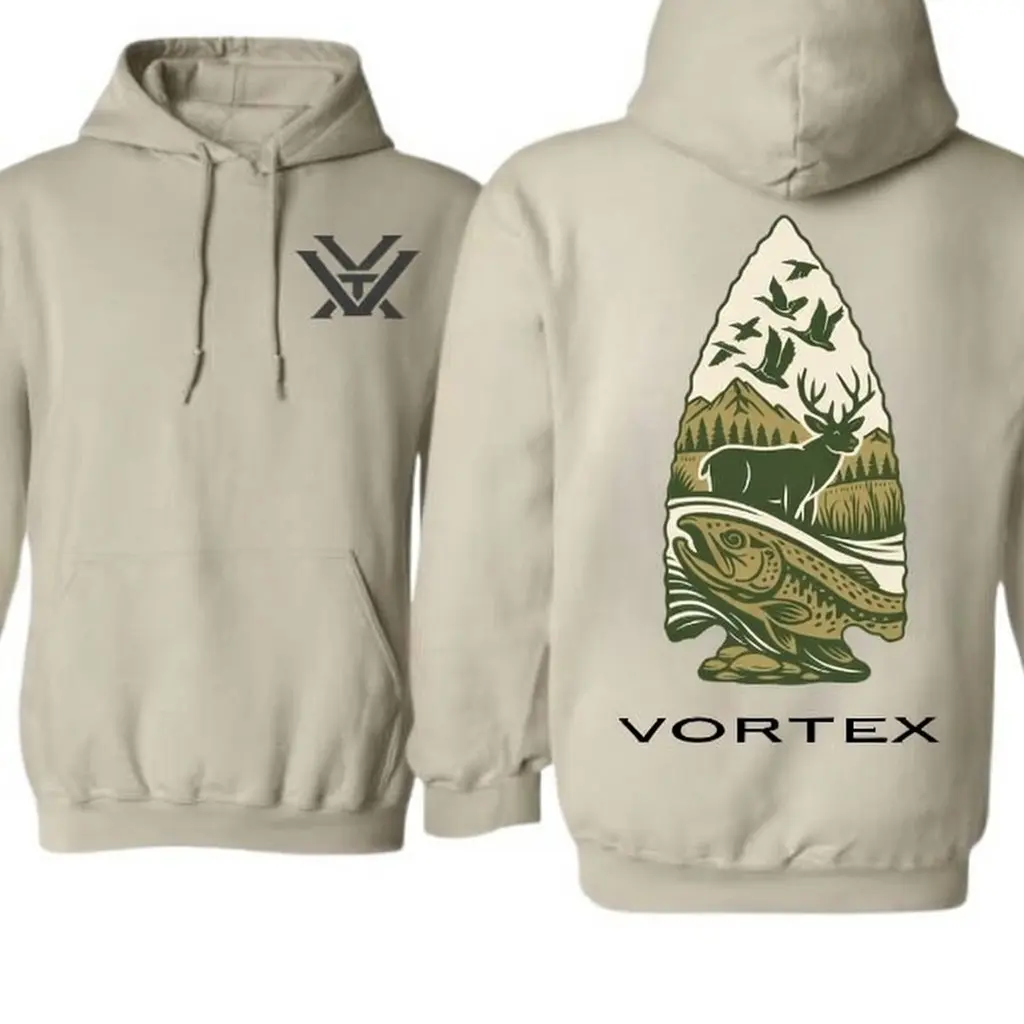 Women's Arrowhead Deer And Fish Cotton Hoodie, Casual Outdoor Hunting Tops, Premium Wilderness Adventure Sweatshirt - KitchenEra