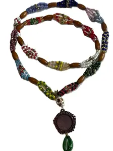 Santería Traditional Iñafa Necklace - Handmade Multicolor Beaded Collar with Skull & Caracol Cauri Charm - Spiritual Jewelry for Daily or Ceremonial Use