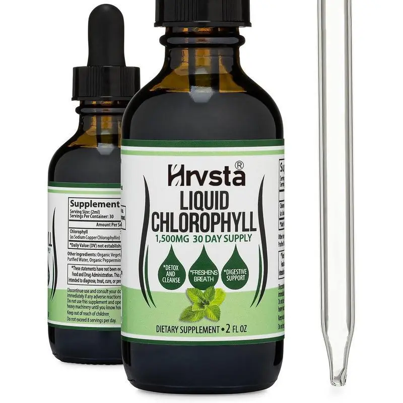 Hrvsta Chlorophyll Liquid Drops-Peppermint Flavor, Vegan Safe, Rich Texture, Not Watered Down, for Skin Health and lmmune Function collagen peptide Edible Healthcare Supplement Fitness Dietary Colagen Beauty collagen peptide