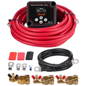 Summervibes VEVOR Dual Battery Isolator Kit, 12V 140 Amp 20 ft 6AWG, Manual and Automatic VSR Voltage Sensitive Relay with Voltmeter, LCD Screen, Smart Battery Isolator, Compatible with Lithium Batteries, for UTV