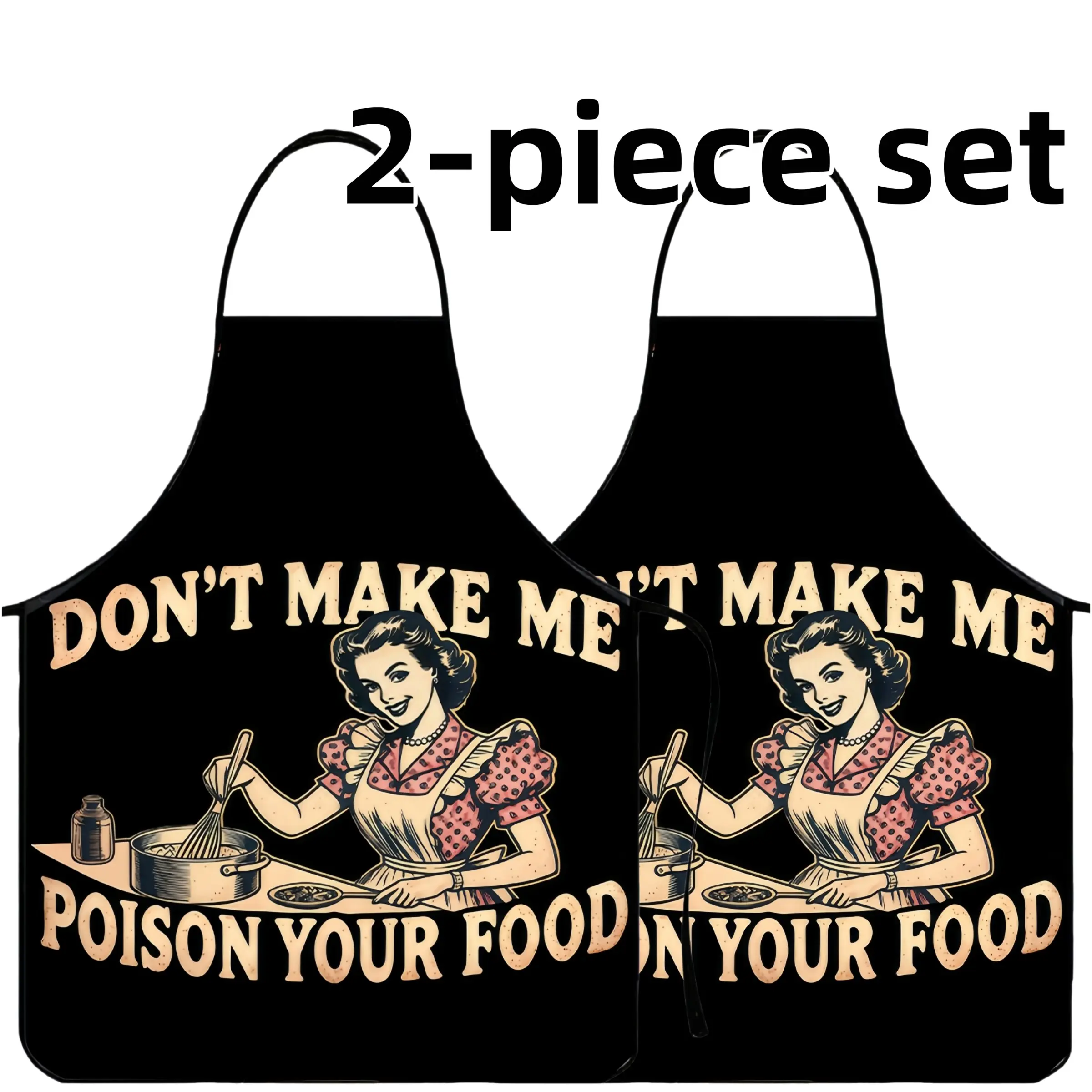 Funny Poison Your Food Print Polyester Apron Set, 2 Counts ﻿Mother's Day Gift Apron,Cool Summer Cooking Apron,Novelty Cooking Aprons,Apron for Women,Nails Design Tool,﻿Gift for Daughter&Mother&Wife&Sister,Kitchen Essential