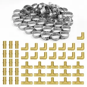VEVOR Pipe Fittings, 1/2" 45PCS (15xStraight, 15xElbows, 15xTees) Brass Pipe Fittings, Push-Fit Pipe Connector Brass Air Fittings, Plumbing Fittings Adapter for Heating/Shower Systems, Water Pipes