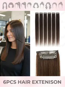 6pcs Pack Real Remy Human Hair Extensions Suitable for Hair Types, Scalp-Compatible Clip-In Short Hair Pieces with Individual Strands for Volume/Layering Highlights