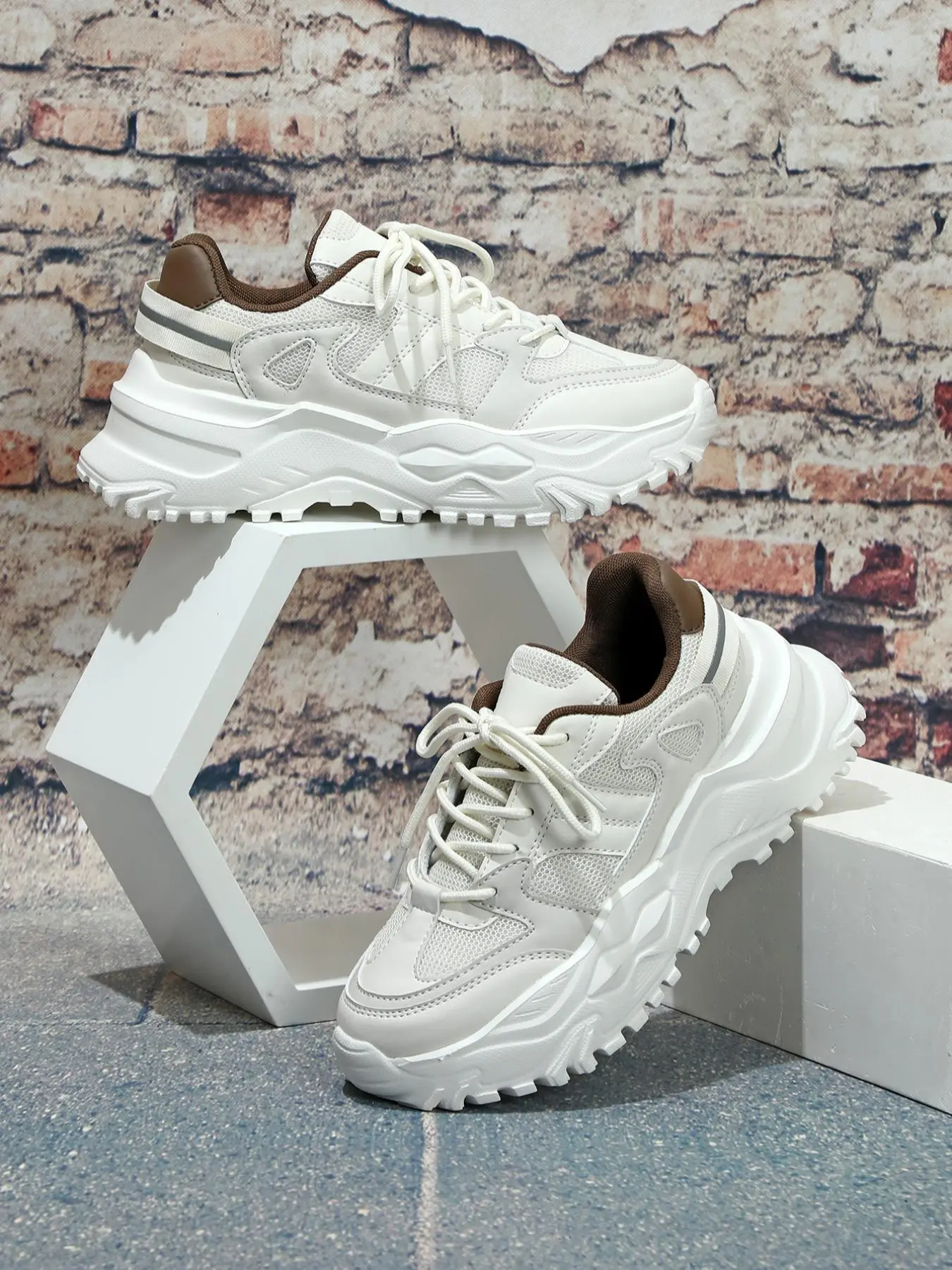 Men's Casual Trend Colorblock Lace-up Platform Sneakers, Fashion Mesh Breathable Sports Comfortable Fashionable Running Shoes