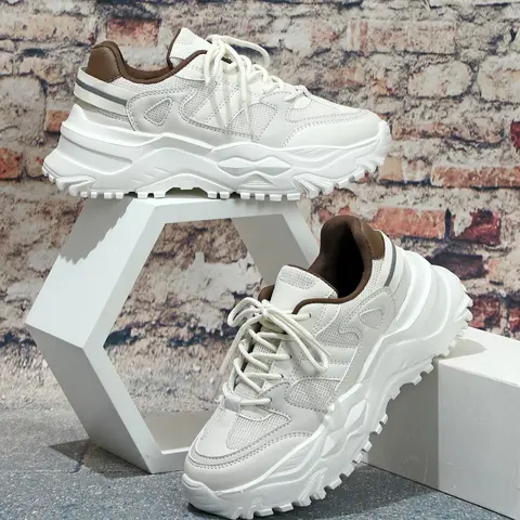 Men's Casual Trend Colorblock Lace-up Platform Sneakers, Fashion Mesh Breathable Sports Comfortable Fashionable Running Shoes