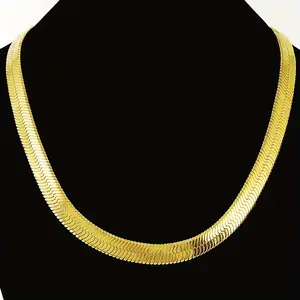 8mm Wide Men's Snake Chain Necklace Golden Solid Classic Fashionable Punk Hip-hop Titanium Steel Men's Collarbone Chain Length 45cm+5cm