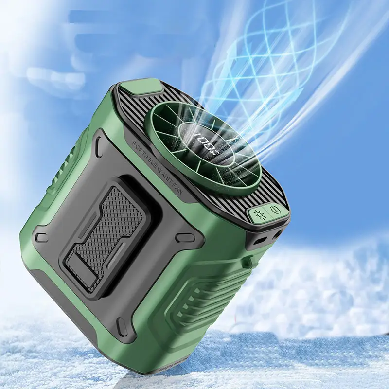 Waist Fan, Portable Clip-on Wearable Belt, Lightweight 1 Mini Personal Fan, LED Display 100-speed FM with Flashlight Illumination