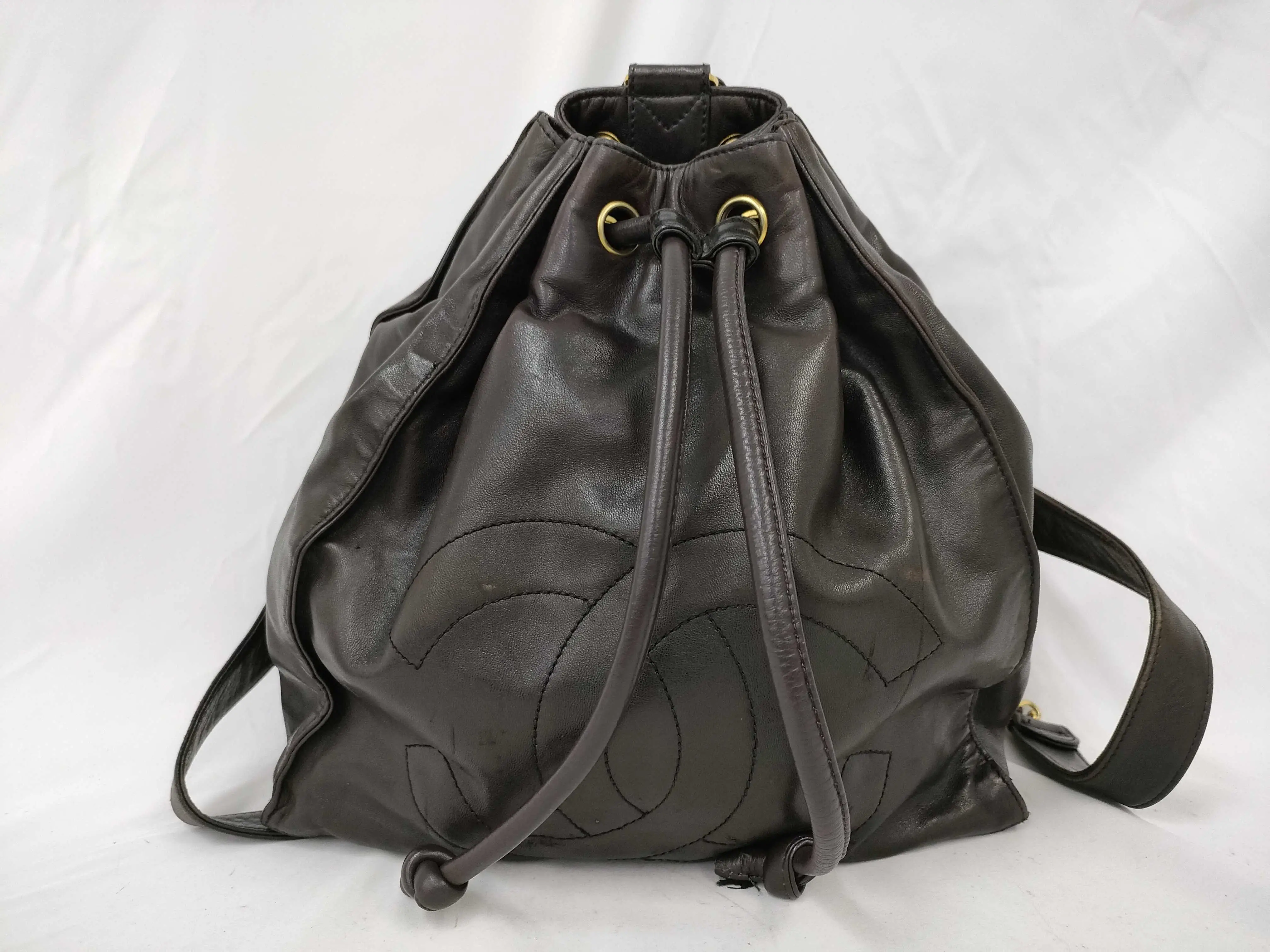 Pre-owned CHANEL PVC Shoulder Bags Lambskin Lambskin Chain Backpack Drawstring Brown Coco Mark w29cm Sticker With 3rd Series Rucksack