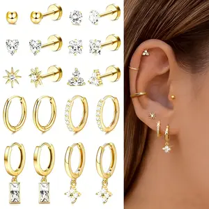 A specially designed pair of earrings ring set and ear stud set, consisting of 10 pairs. Made of medical-grade stainless steel, wearing jewelry on pierced ears. accessories for women Long Threader Fashion earring stack