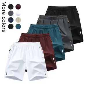 Men's 5-Packs Solid Color Zipper Pocket Quick-Dry Shorts - Summer Casual Comfortable Breathable Three-Quarter Pants, Men's Everyday Bottoms, Tropical Beige，For Basketball、Baseball、Soccer.